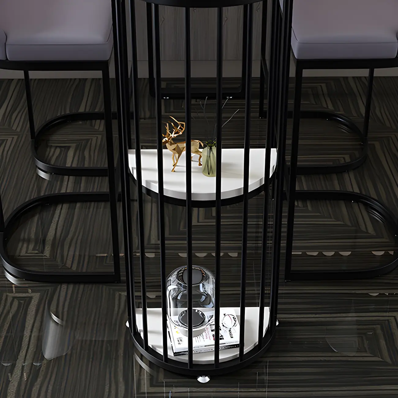 Modern Faux Marble Bar Table with Metal Frame for Kitchen Image - 6 | homeyfad