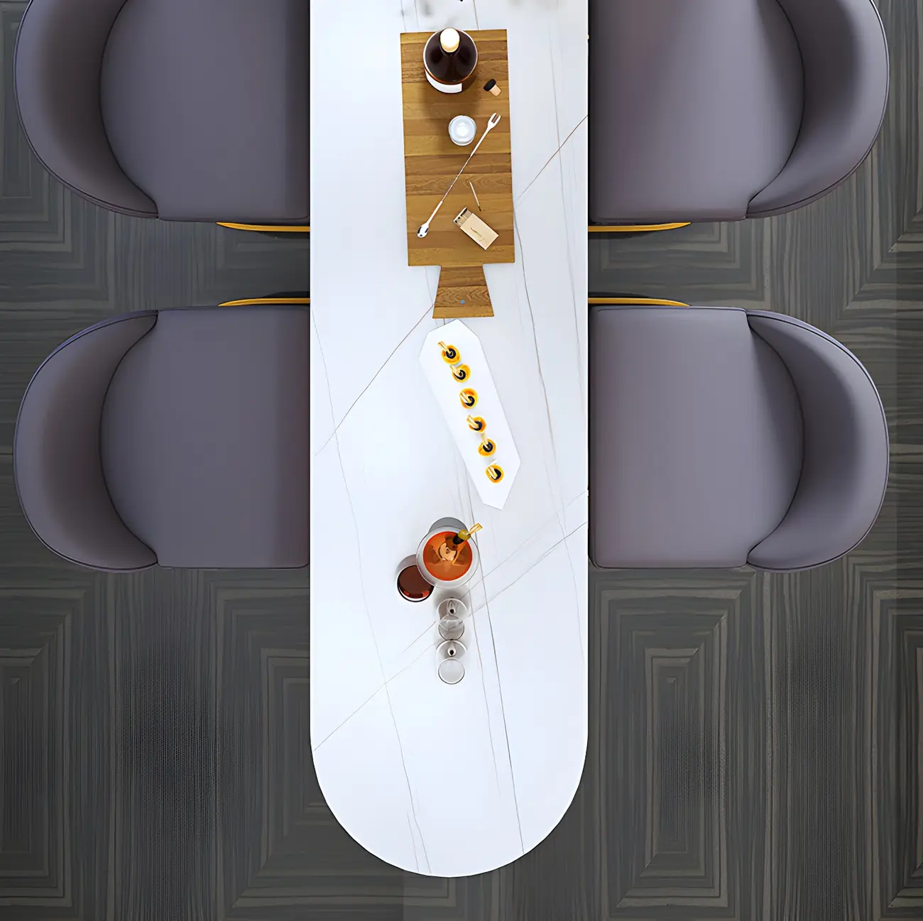 Modern Faux Marble Bar Table with Metal Frame for Kitchen Image - 7 | homeyfad