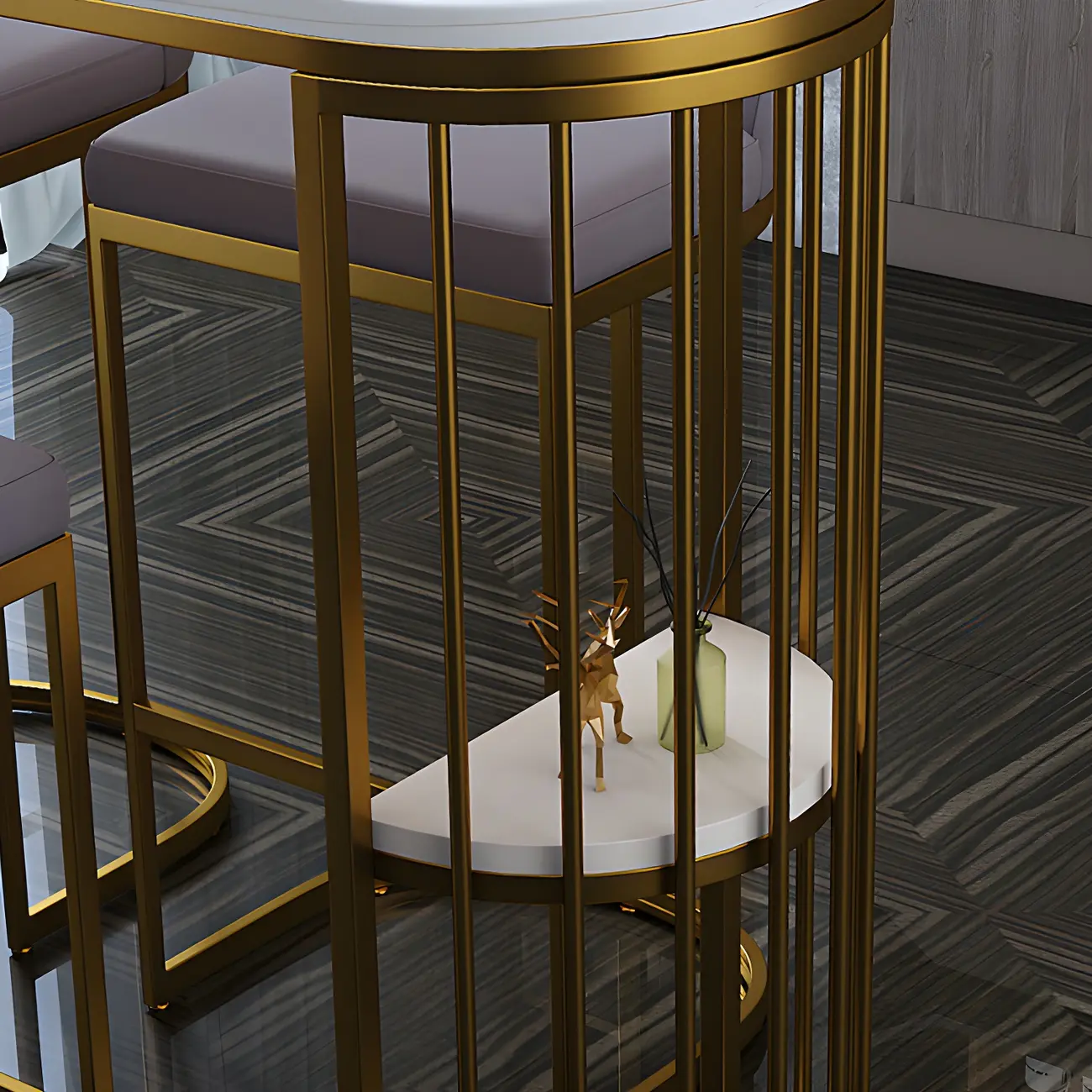 Modern Faux Marble Bar Table with Metal Frame for Kitchen Image - 8 | homeyfad