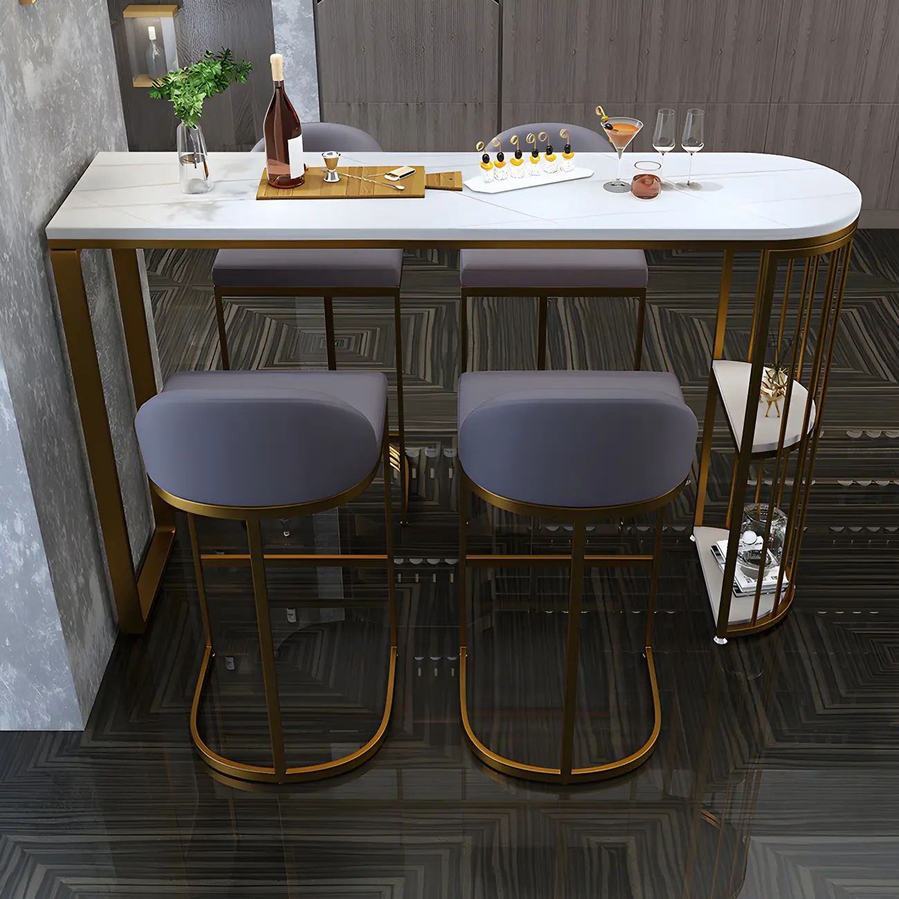 Modern Faux Marble Bar Table with Metal Frame for Kitchen Image - 11 | homeyfad