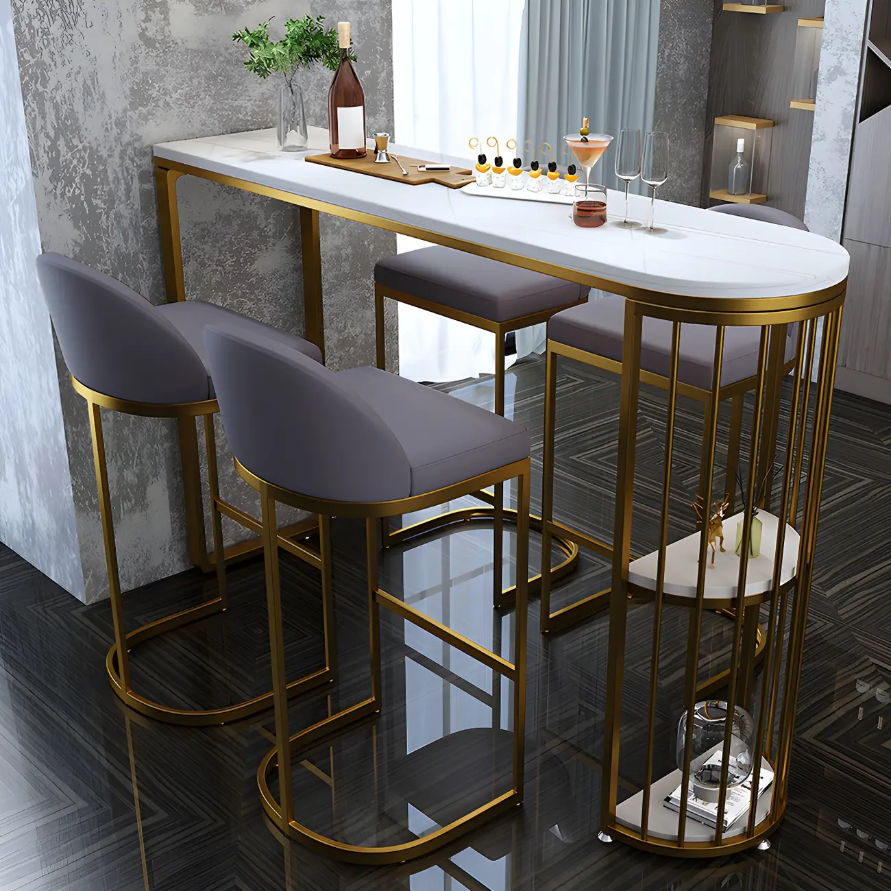 Modern Faux Marble Bar Table with Metal Frame for Kitchen Image - 12 | homeyfad