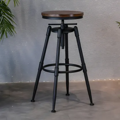 Industrial Iron Swivel Adjustable Bar Stools Image - 3