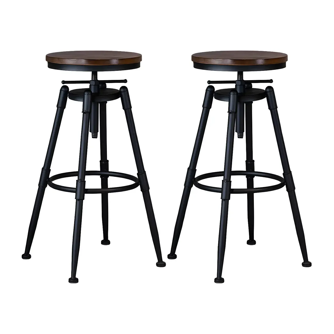 Industrial Iron Swivel Adjustable Bar Stools Image - 4