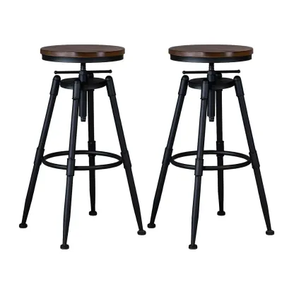 Industrial Iron Swivel Adjustable Bar Stools Image - 4