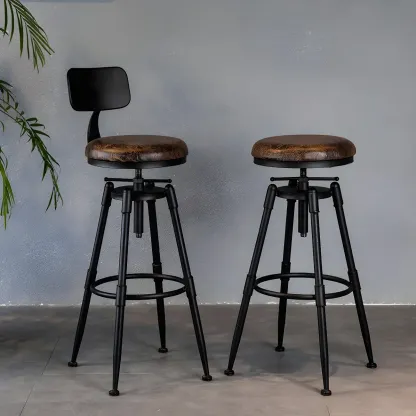 Industrial Iron Swivel Adjustable Bar Stools Image - 5