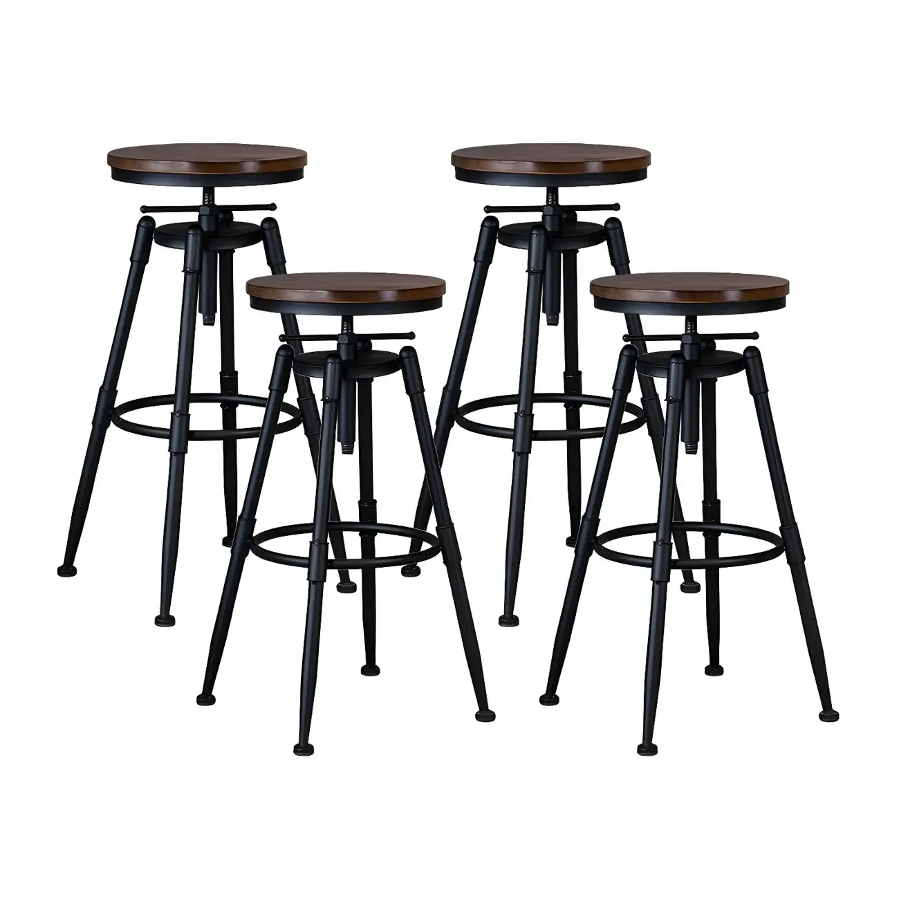 Industrial Iron Swivel Adjustable Bar Stools Image - 6