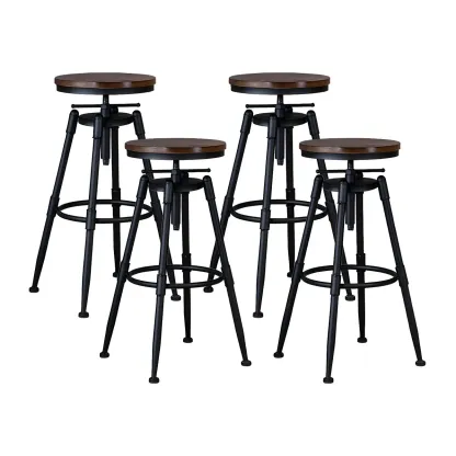 Industrial Iron Swivel Adjustable Bar Stools Image - 6