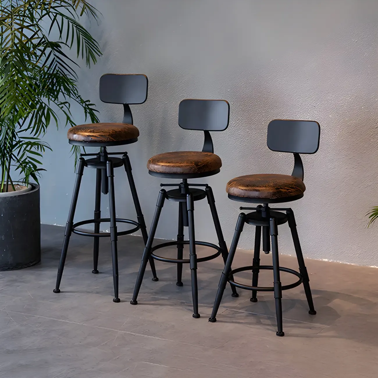 Industrial Iron Swivel Adjustable Bar Stools Image - 8