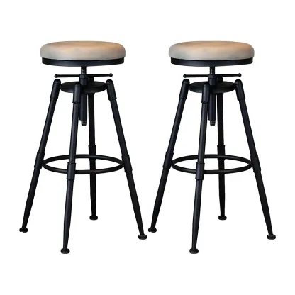 Industrial Iron Swivel Adjustable Bar Stools Image - 11