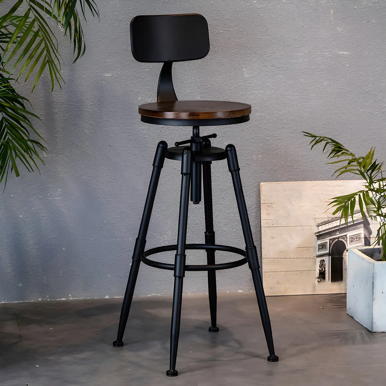 Industrial Iron Swivel Adjustable Bar Stools Image - 15 | homeyfad