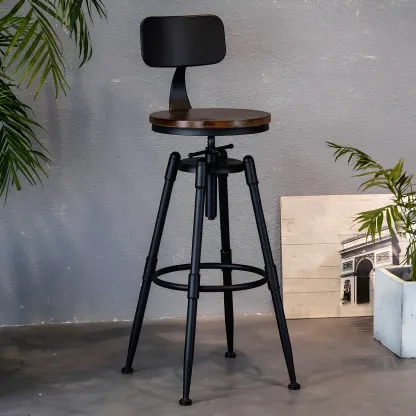 Industrial Iron Swivel Adjustable Bar Stools Image - 15