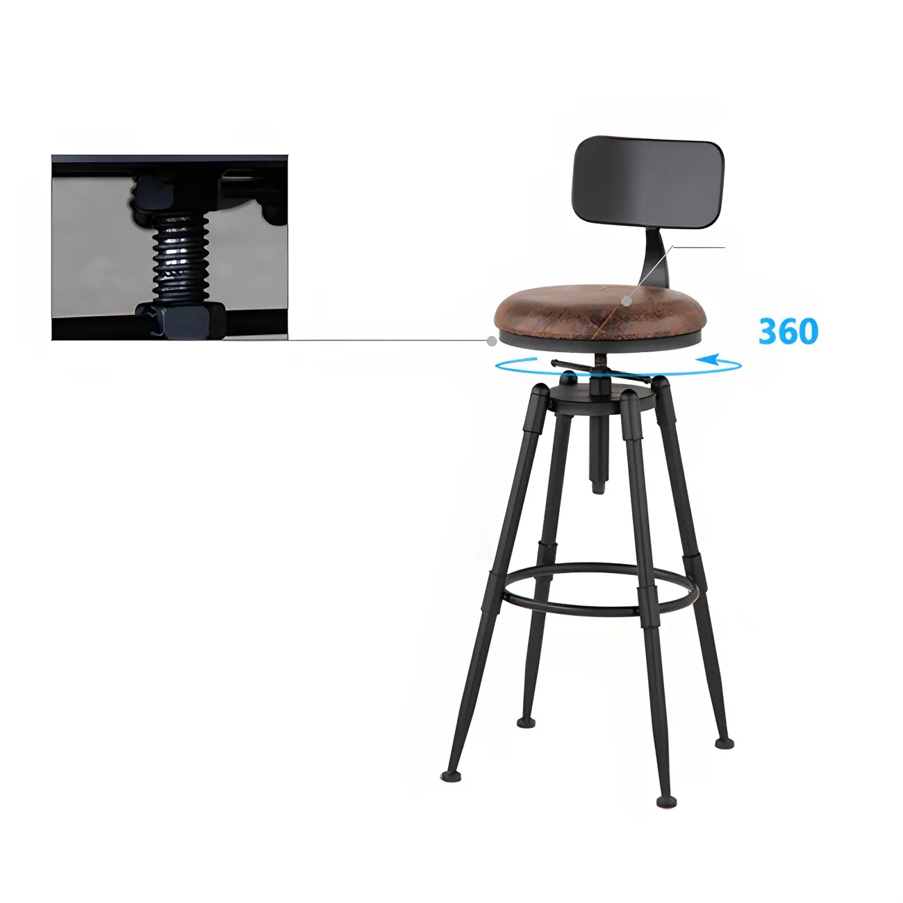 Industrial Iron Swivel Adjustable Bar Stools Image - 16 | homeyfad