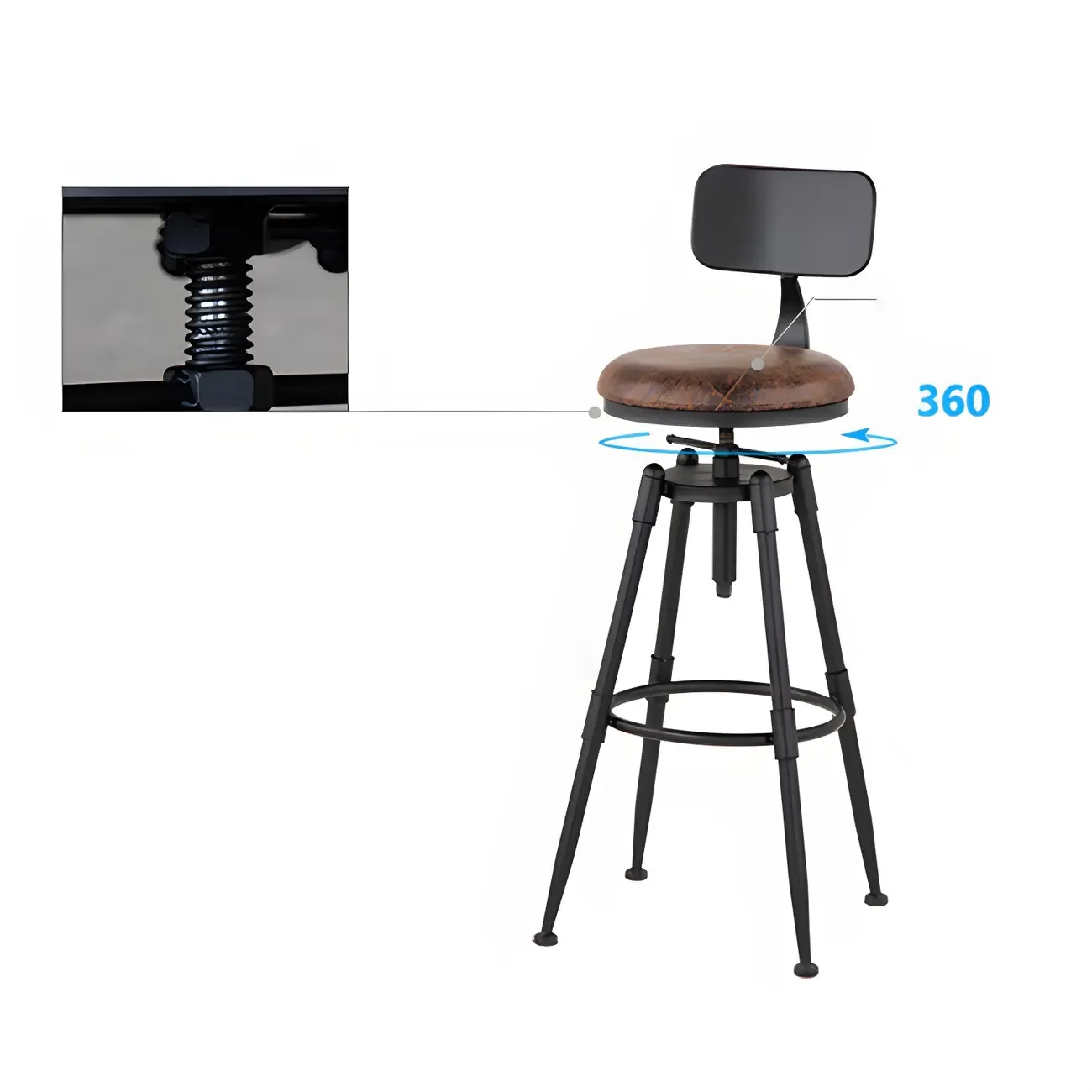 Industrial Iron Swivel Adjustable Bar Stools Image - 16