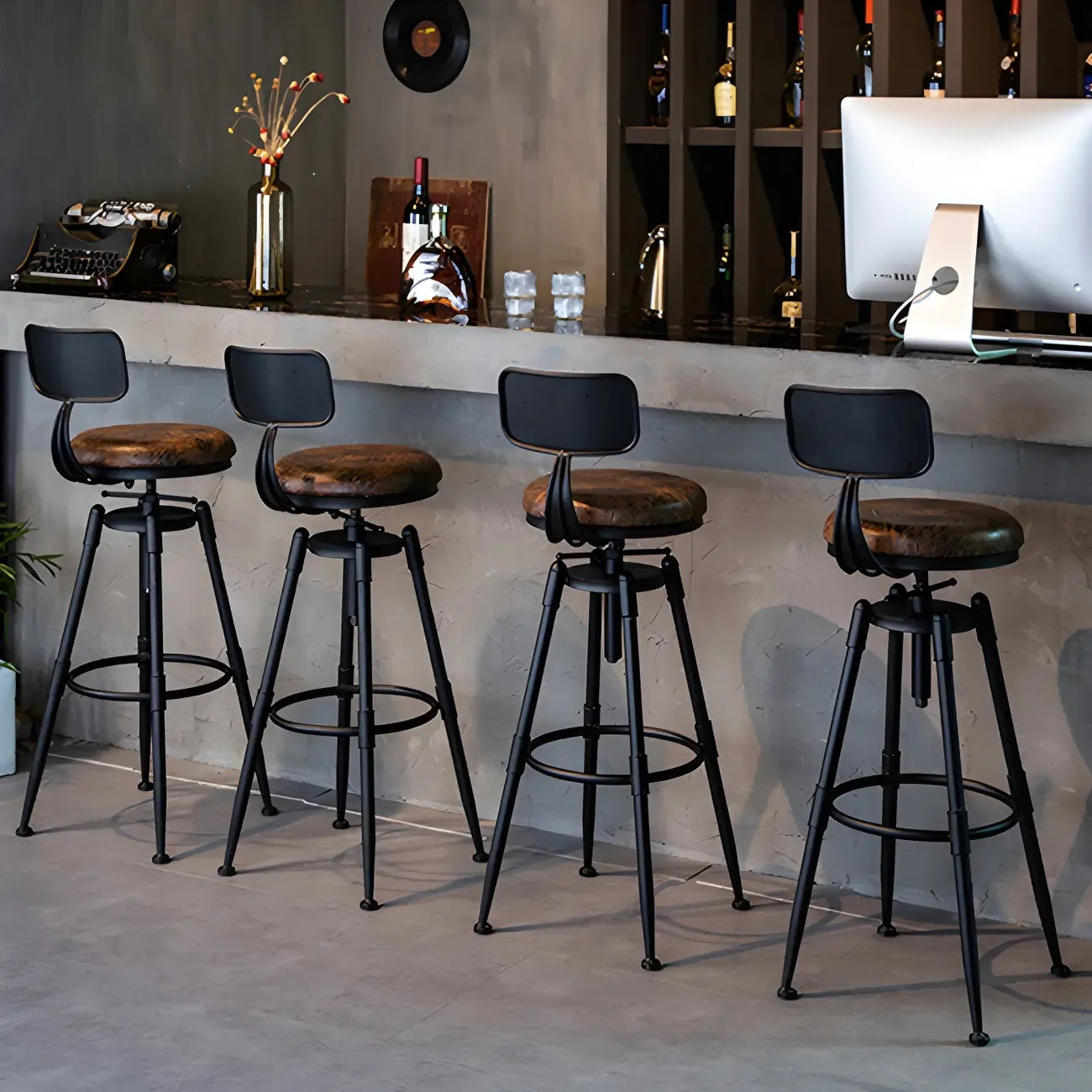 Industrial Iron Swivel Adjustable Bar Stools Image - 20