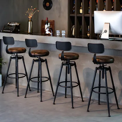 Industrial Iron Swivel Adjustable Bar Stools Image - 20