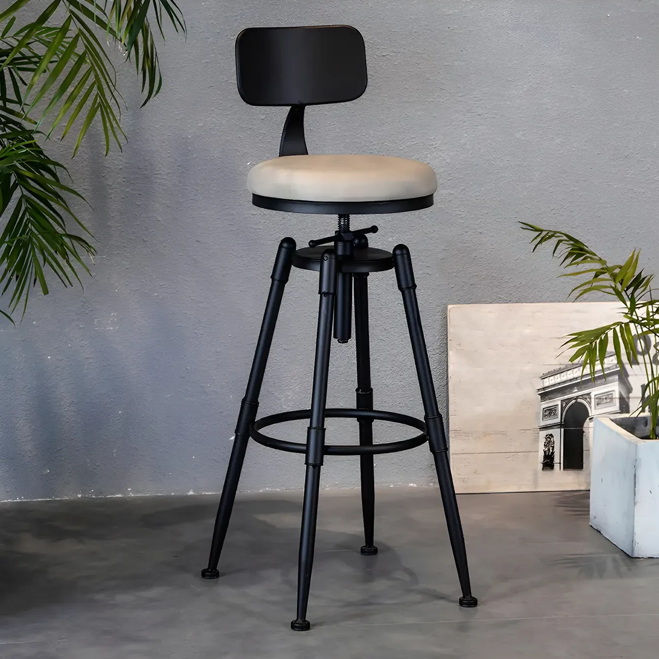 Industrial Iron Swivel Adjustable Bar Stools Image - 21