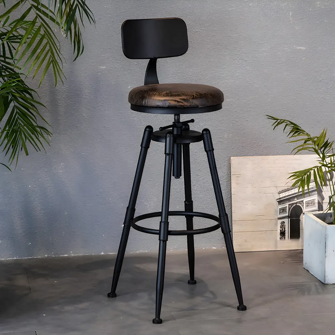 Industrial Iron Swivel Adjustable Bar Stools Image - 24