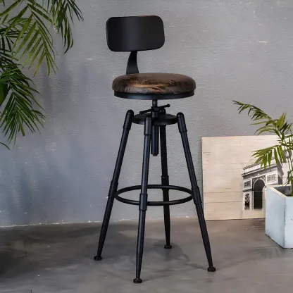 Industrial Iron Swivel Adjustable Bar Stools Image - 24