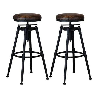 Industrial Iron Swivel Adjustable Bar Stools Image - 28