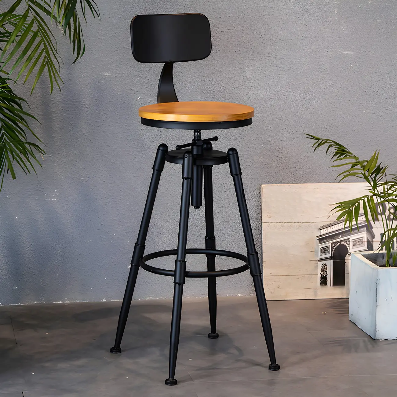 Industrial Iron Swivel Adjustable Bar Stools Image - 30 | homeyfad