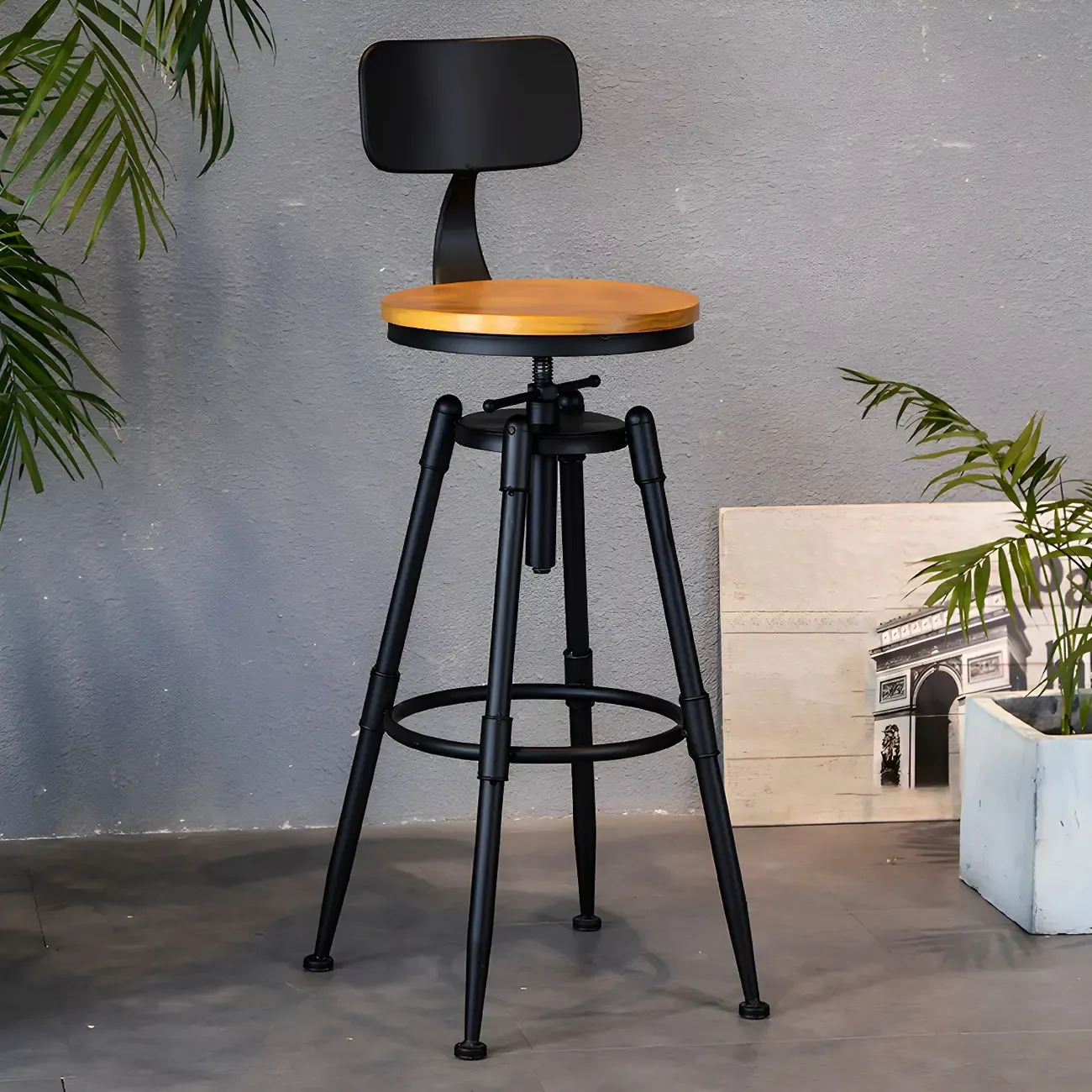 Industrial Iron Swivel Adjustable Bar Stools Image - 30