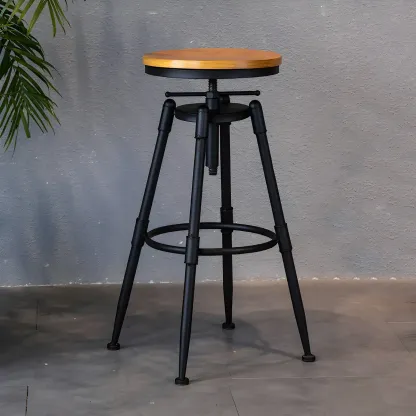 Industrial Iron Swivel Adjustable Bar Stools Image - 33