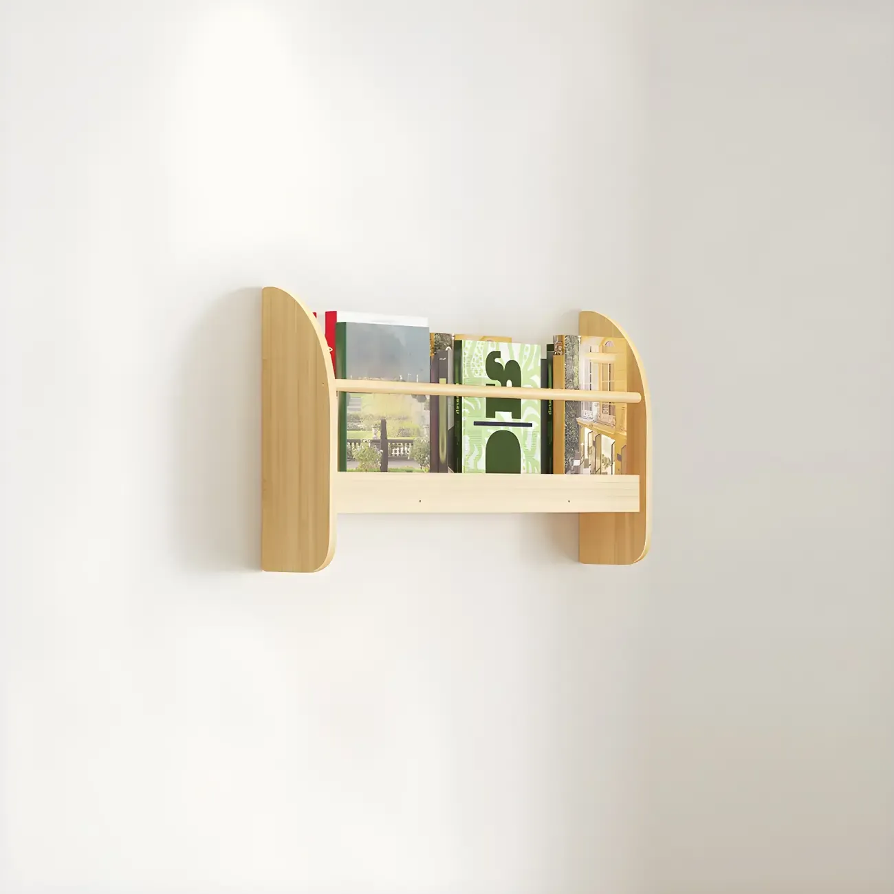 Horizontal Wall-Mounted Light Wood 4-Tier Shelf Unit Image - 9