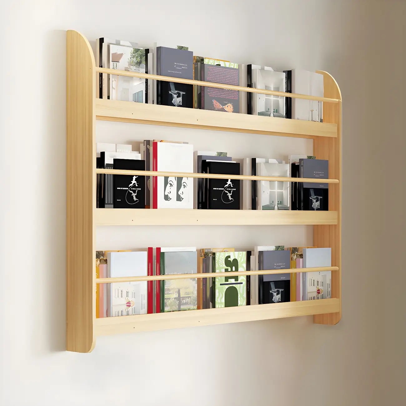 Horizontal Wall-Mounted Light Wood 4-Tier Shelf Unit Image - 13 | homeyfad