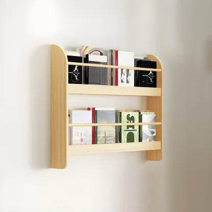 Horizontal Wall-Mounted Light Wood 4-Tier Shelf Unit Image - 18