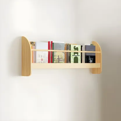 Horizontal Wall-Mounted Light Wood 4-Tier Shelf Unit Image - 23