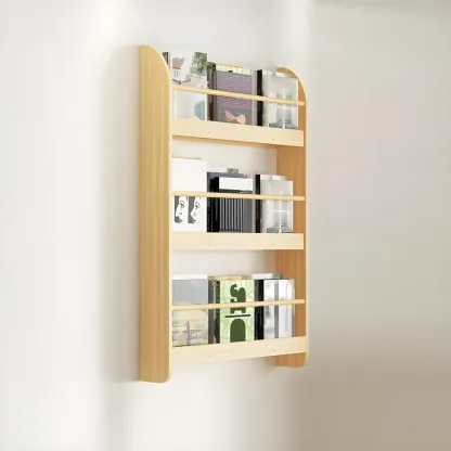 Horizontal Wall-Mounted Light Wood 4-Tier Shelf Unit Image - 24