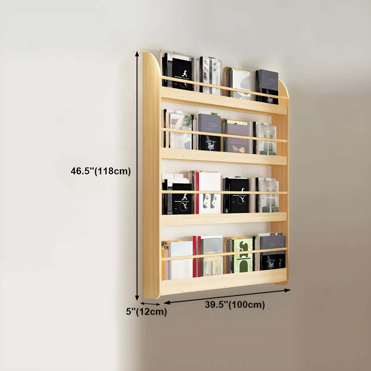 Horizontal Wall-Mounted Light Wood 4-Tier Shelf Unit Image - 29 | homeyfad