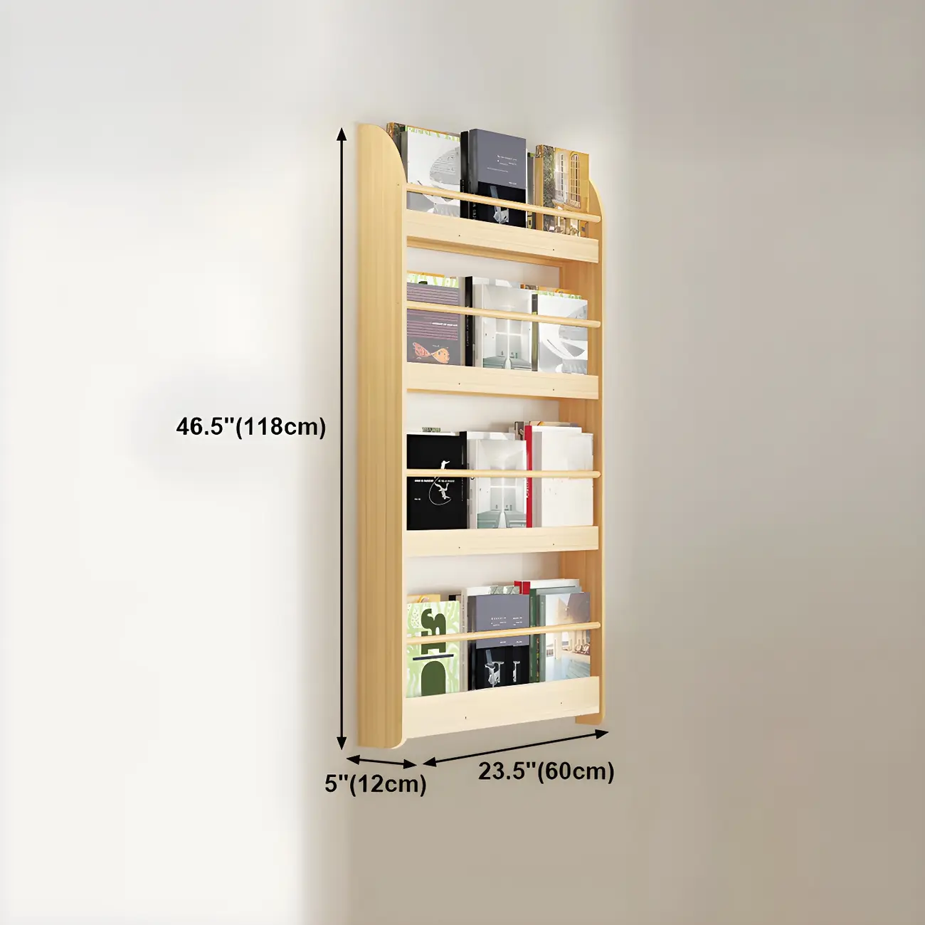 Horizontal Wall-Mounted Light Wood 4-Tier Shelf Unit Image - 31 | homeyfad