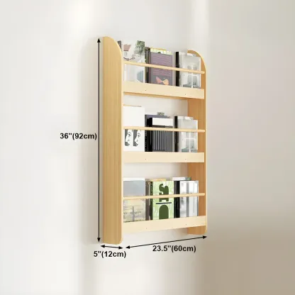 Horizontal Wall-Mounted Light Wood 4-Tier Shelf Unit Image - 35