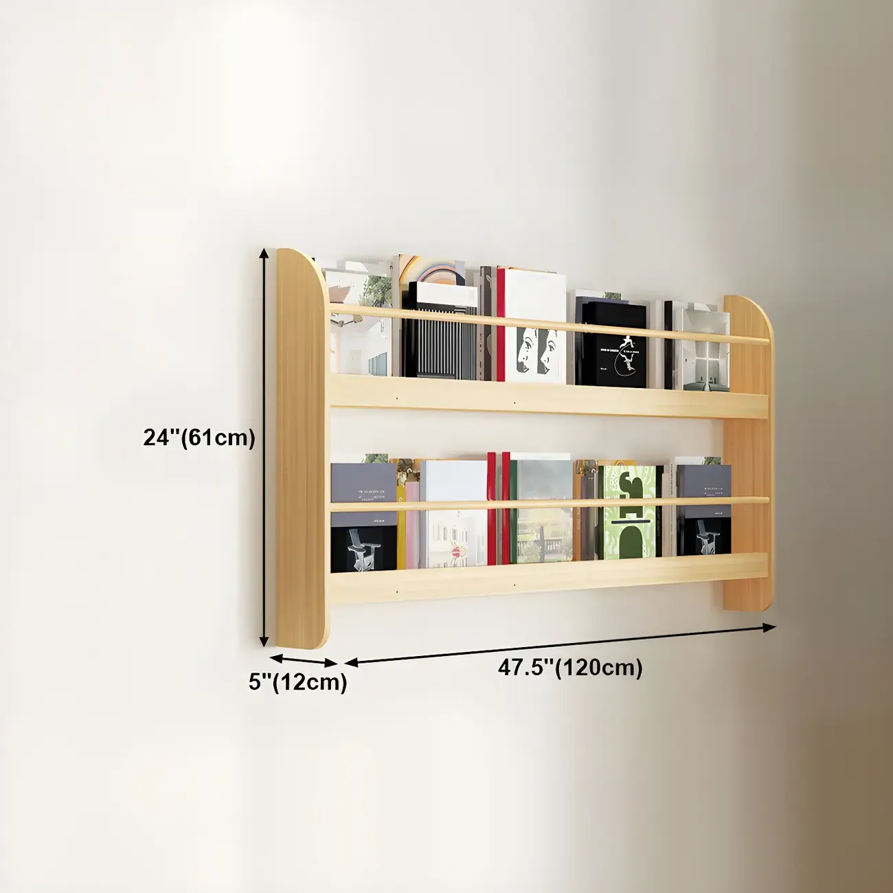 Horizontal Wall-Mounted Light Wood 4-Tier Shelf Unit Image - 36