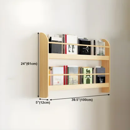 Horizontal Wall-Mounted Light Wood 4-Tier Shelf Unit Image - 37