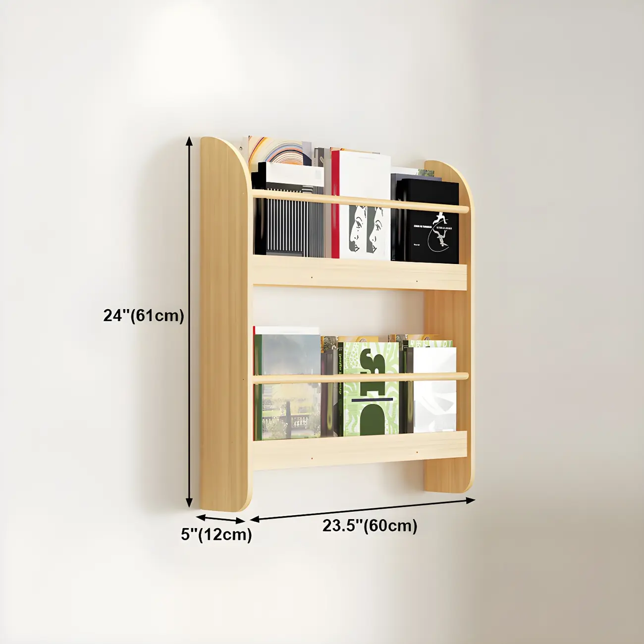 Horizontal Wall-Mounted Light Wood 4-Tier Shelf Unit Image - 39 | homeyfad