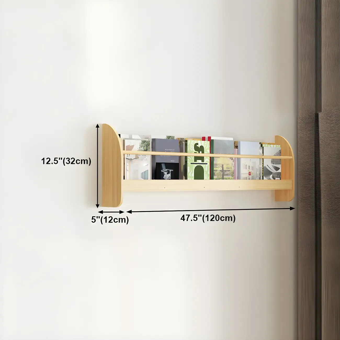 Horizontal Wall-Mounted Light Wood 4-Tier Shelf Unit Image - 40
