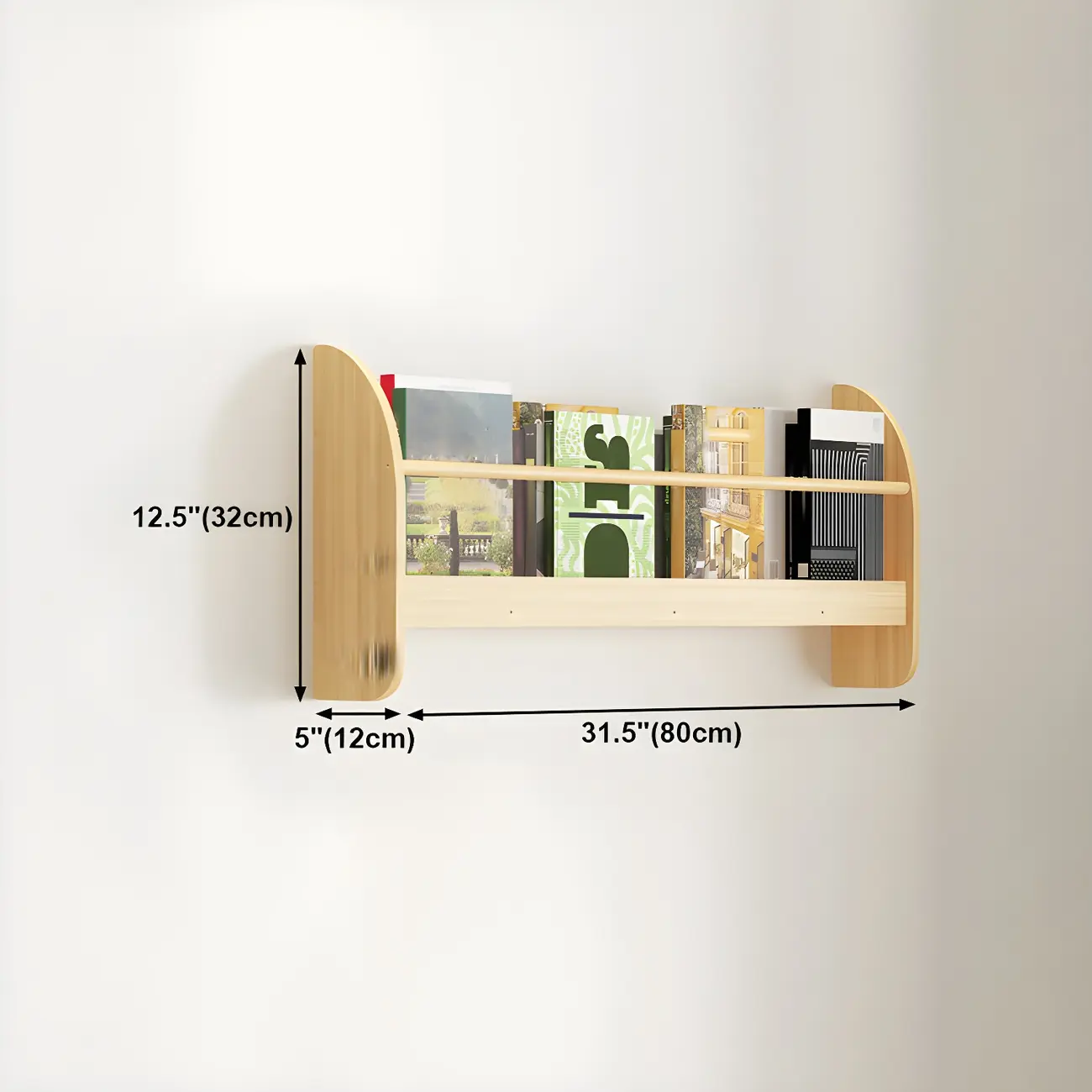 Horizontal Wall-Mounted Light Wood 4-Tier Shelf Unit Image - 42 | homeyfad