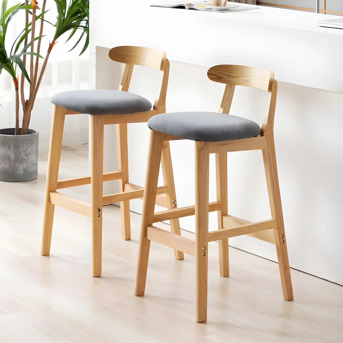 Modern Wood Comfort-Enhanced Minimalist Bar Stool Image - 1 | homeyfad