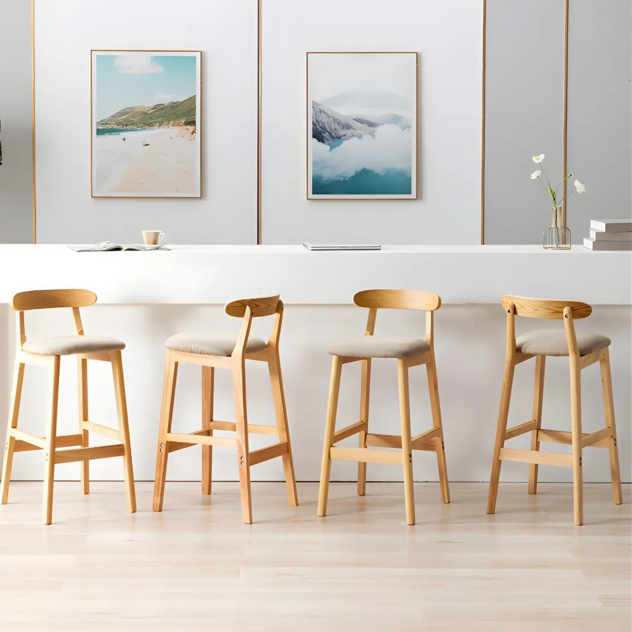 Modern Wood Comfort-Enhanced Minimalist Bar Stool Image - 3 | homeyfad
