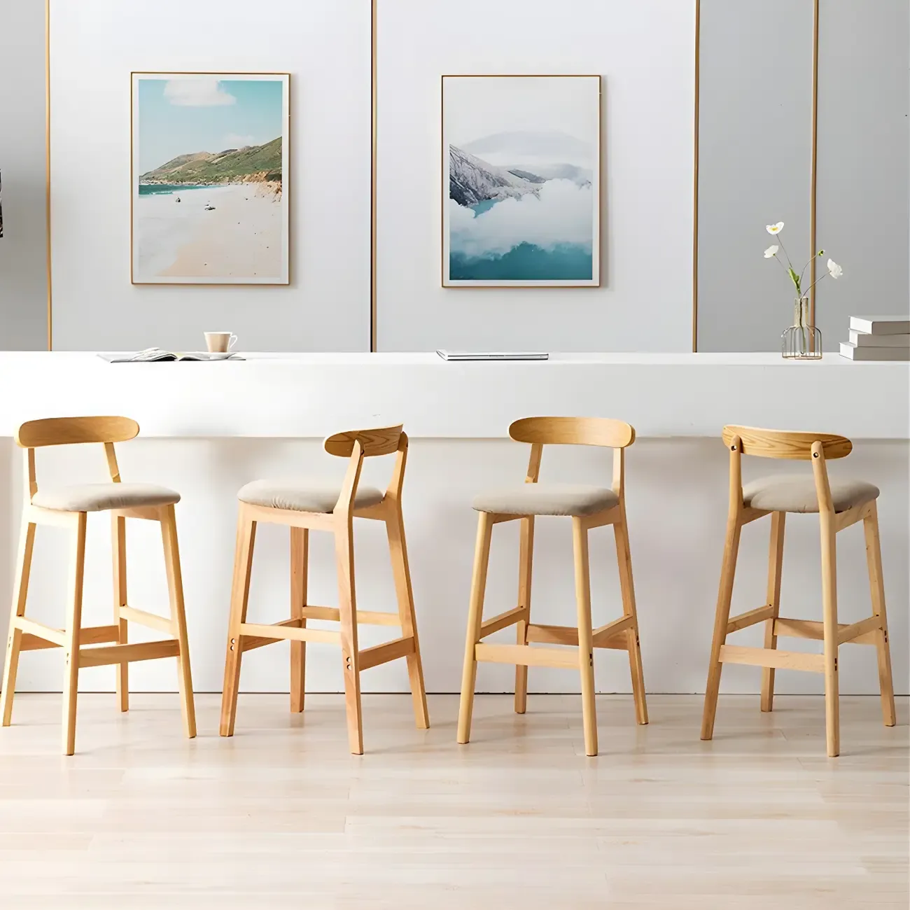Modern Wood Comfort-Enhanced Minimalist Bar Stool Image - 3