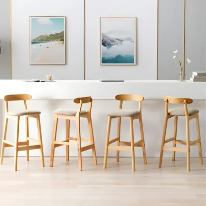 Modern Wood Comfort-Enhanced Minimalist Bar Stool Image - 3
