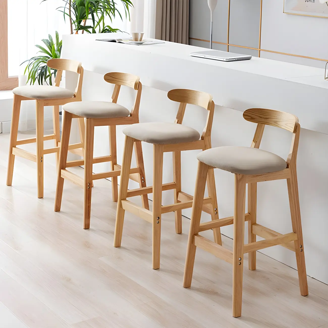 Modern Wood Comfort-Enhanced Minimalist Bar Stool Image - 2 | homeyfad