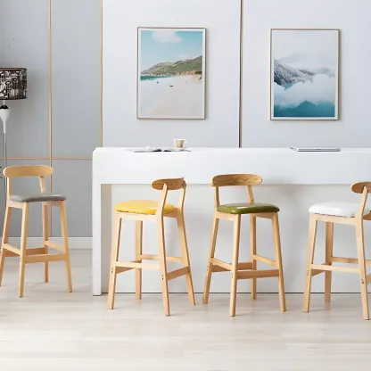 Modern Wood Comfort-Enhanced Minimalist Bar Stool Image - 4