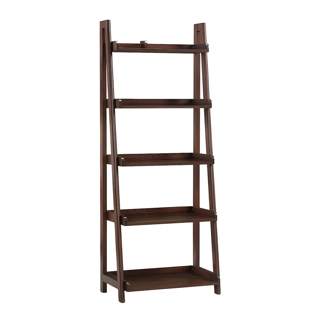 Simple 5-Tier Ash Wood Open Ladder Bookcase Image - 5