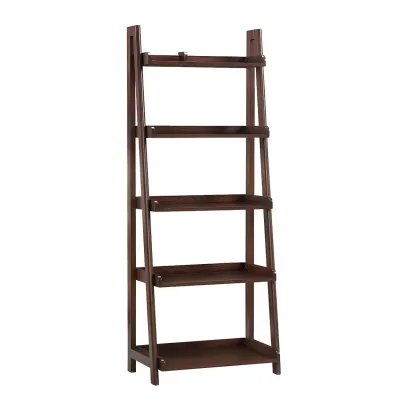 Simple 5-Tier Ash Wood Open Ladder Bookcase Image - 5