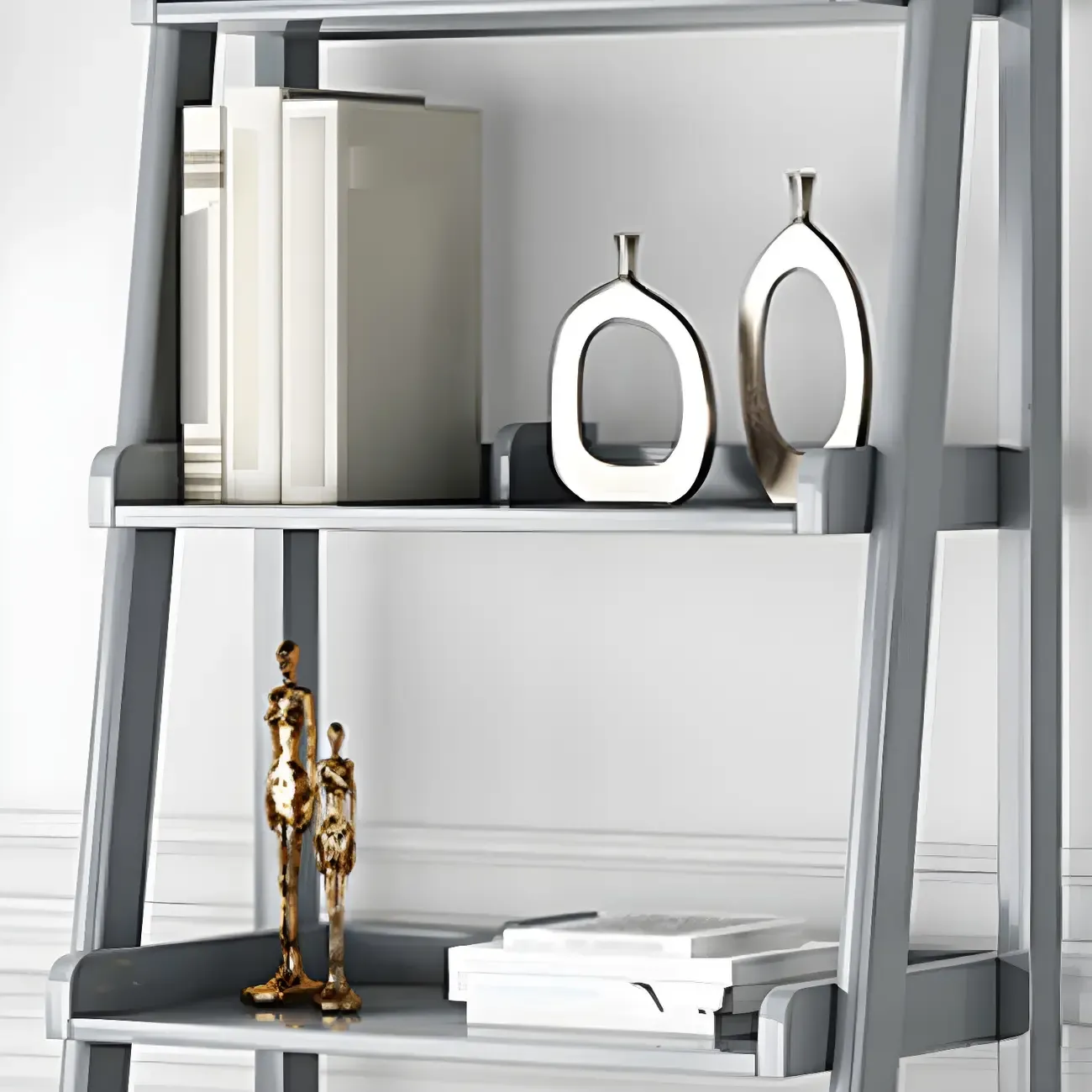 Simple 5-Tier Ash Wood Open Ladder Bookcase Image - 7