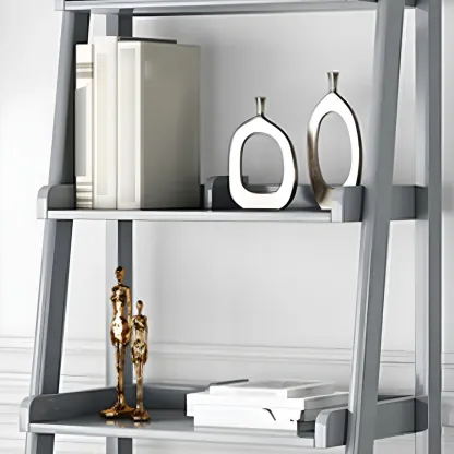Simple 5-Tier Ash Wood Open Ladder Bookcase Image - 7