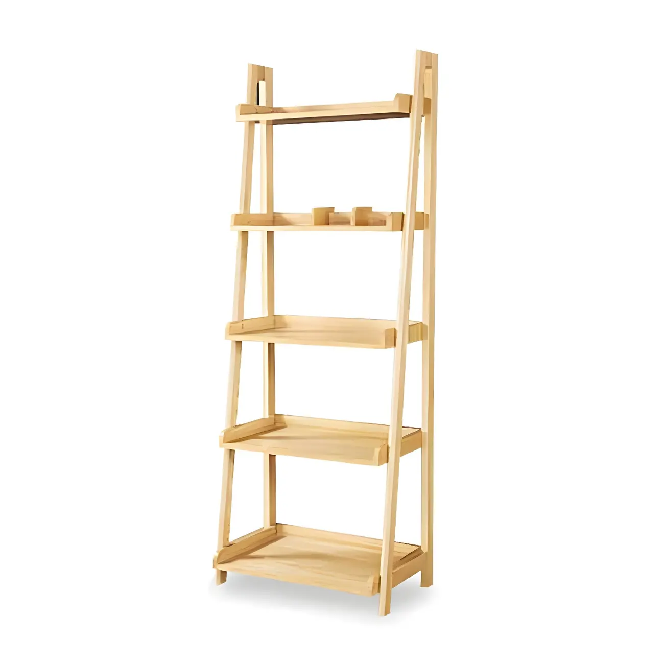Simple 5-Tier Ash Wood Open Ladder Bookcase Image - 11 | homeyfad